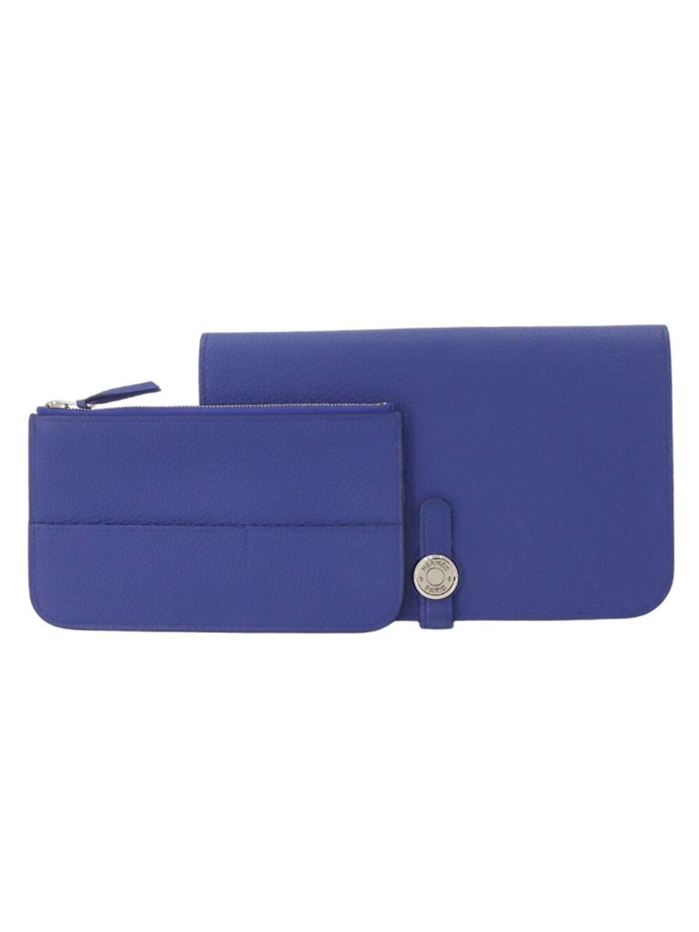 Hermes Dogon GM Bifold Wallet Togo Blue Electric Silver